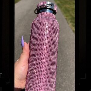 Pink Rhinestone Water Bottle with Pink Crystals & Detachable Strap